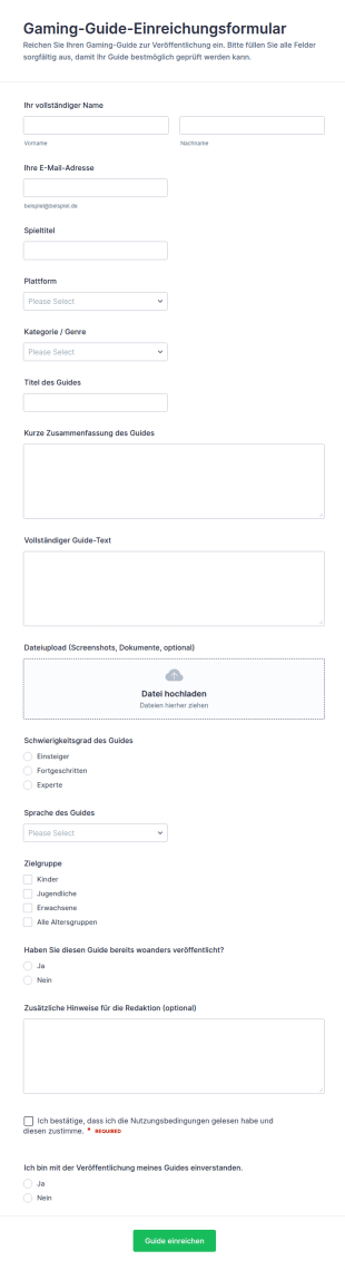Gaming Guide Einreichung Formular