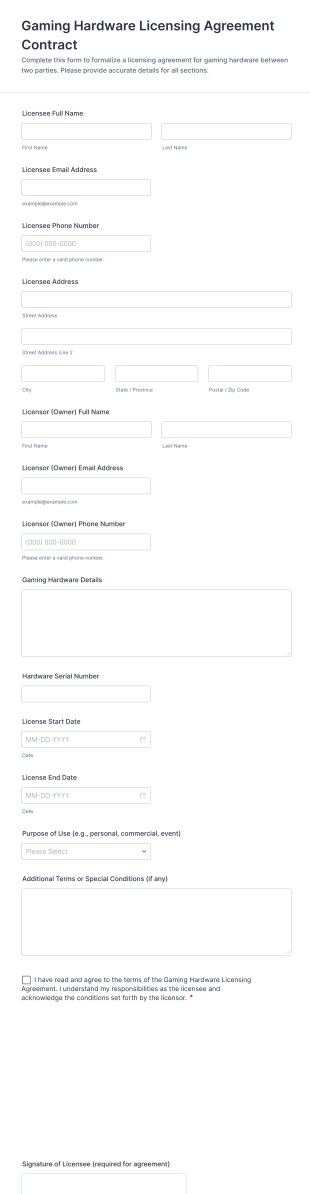 Gaming Hardware Licensing Agreement Form Template