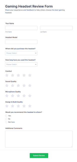 Gaming Headset Review Form Template