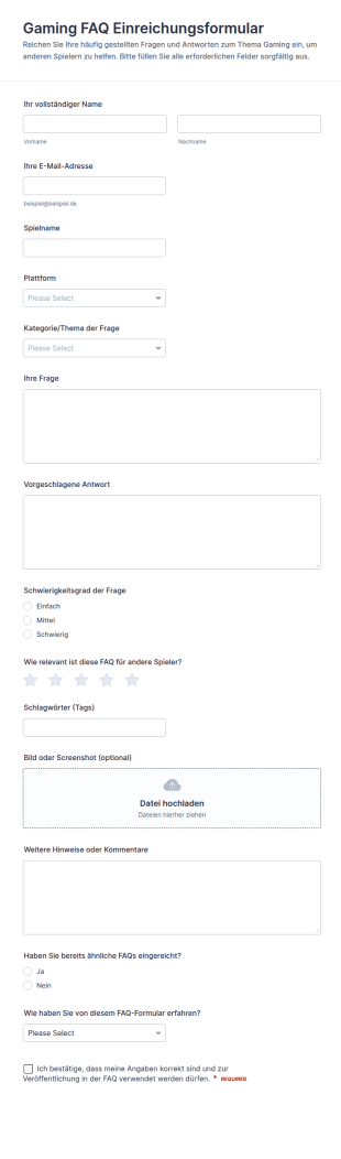Gaming Hilfe Einreichungsformular