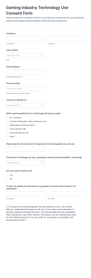 Gaming Industry Technology Use Consent Form Template
