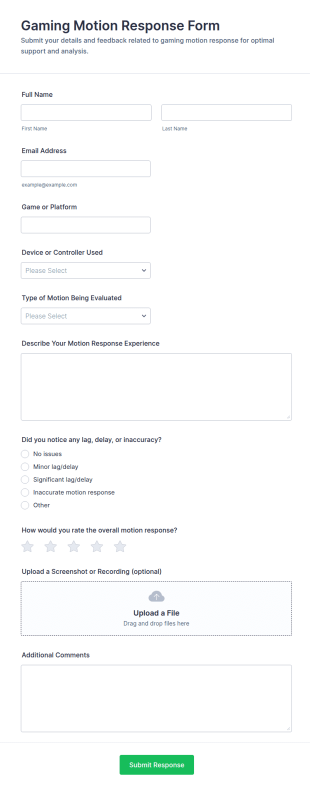 Gaming Motion Response Form Template