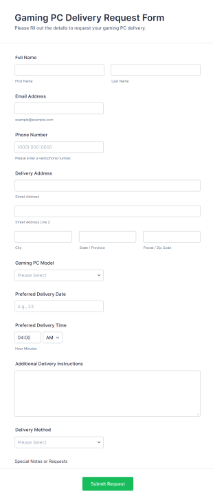 Gaming PC Delivery Request Form Template