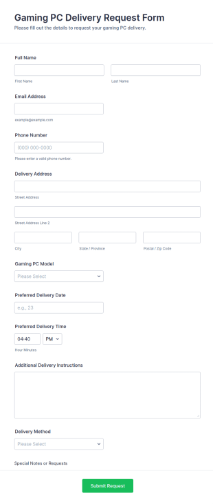 Gaming PC Delivery Request Form Template