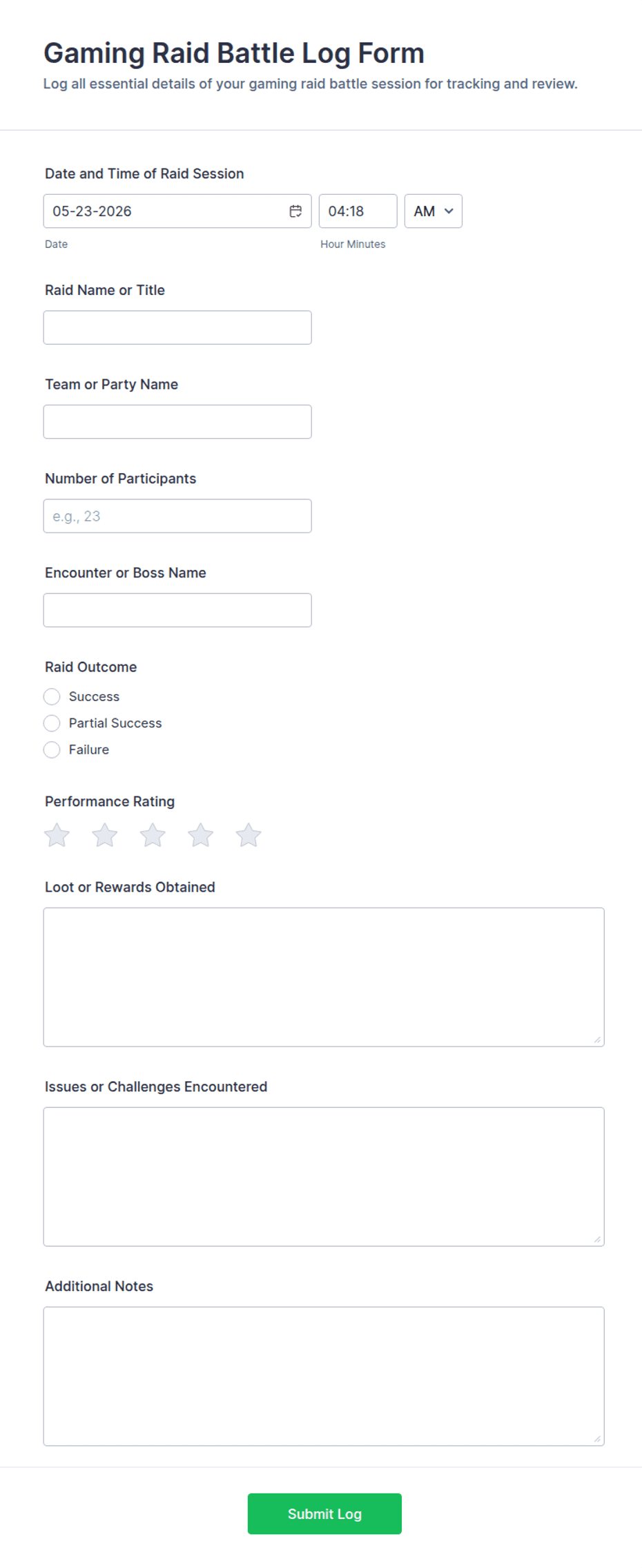 Gaming Raid Battle Log Form Template | Jotform