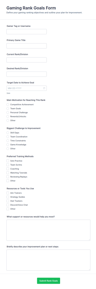 Gaming Rank Goals Form Template