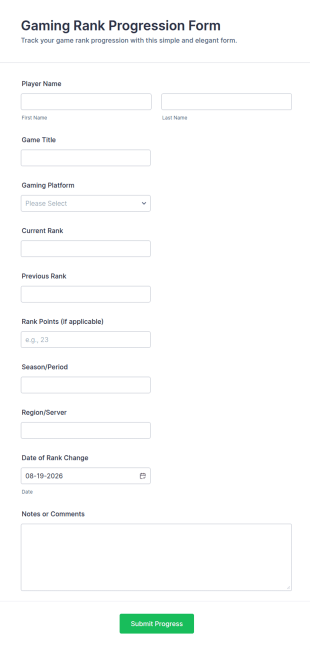 Gaming Rank Progression Form Template