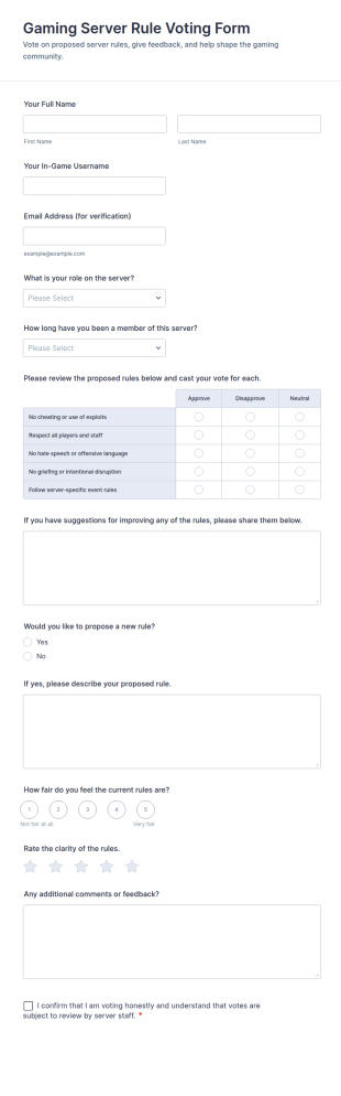 Gaming Server Rule Voting Form Template