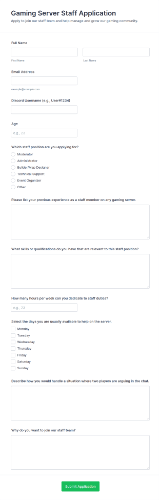 Gaming Server Staff Application Form Template