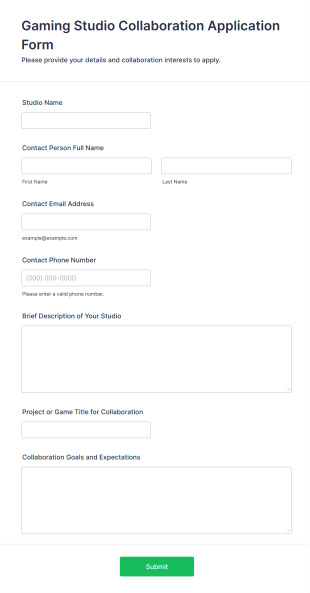 Gaming Studio Collaboration Application Form Template