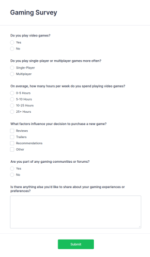 Gaming Survey Form Template