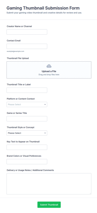 Gaming Thumbnail Submission Form Template