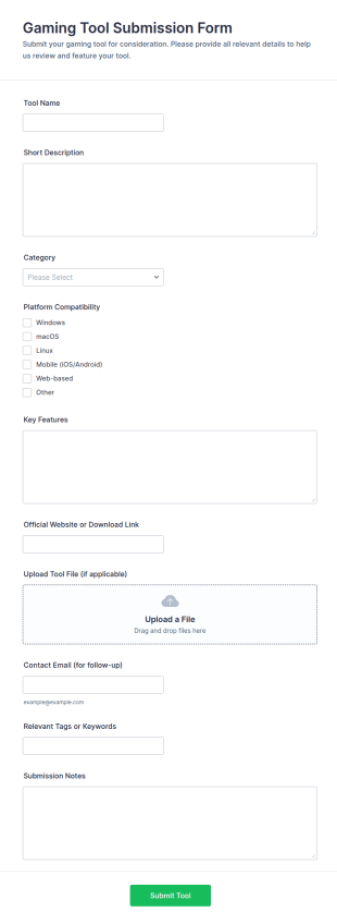 Gaming Tool Submission Form Template