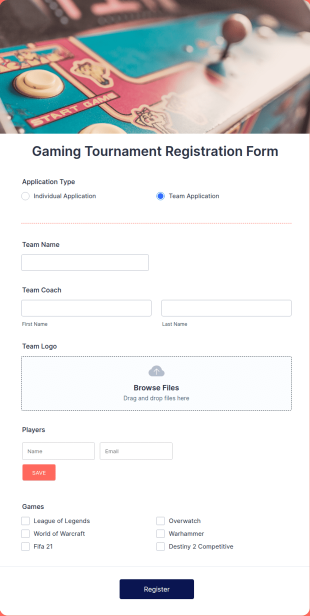 Gaming Tournament Registration Form Template