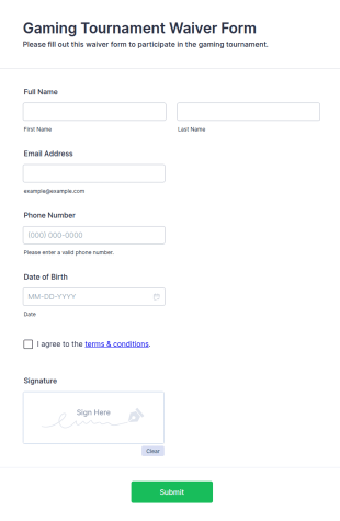 Gaming Tournament Waiver Form Template