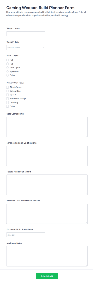 Gaming Weapon Build Planner Form Template