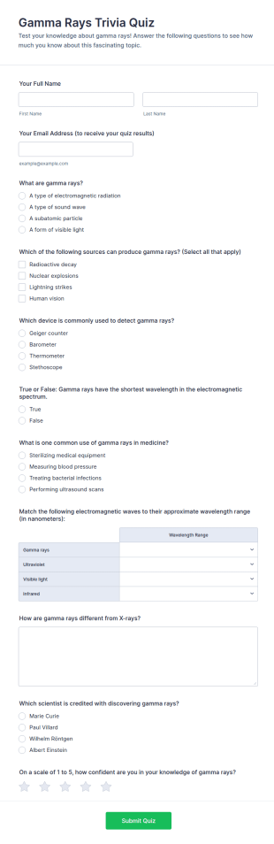 Gamma Rays Trivia Quiz Form Template