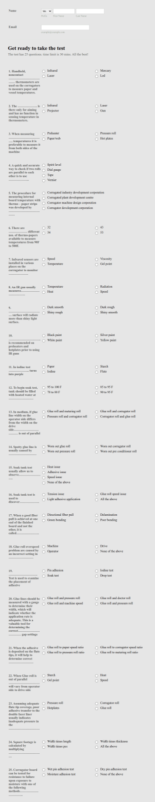 Gamma Test Form Template