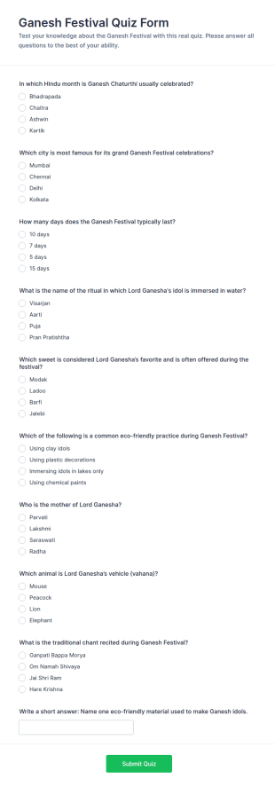 Ganesh Festival Quiz Form Template