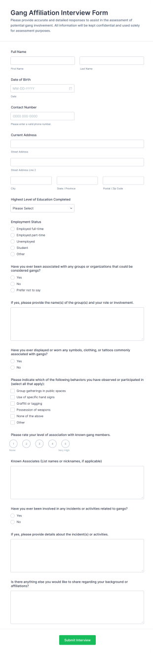 Gang Affiliation Interview Form Template