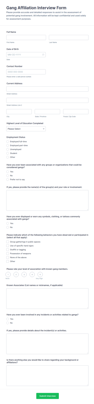 Gang Affiliation Interview Form Template