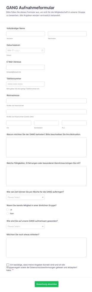 GANG Aufnahmeformular