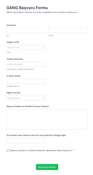 GANG Başvuru Form Template
