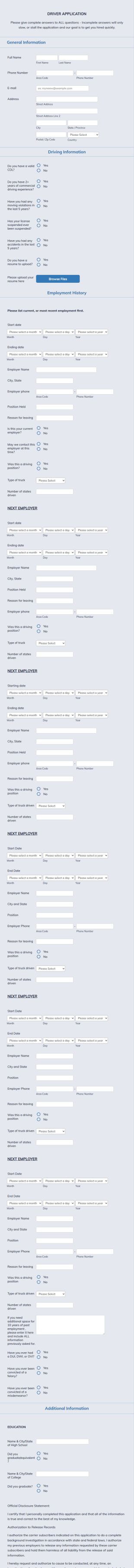 Gap Global Driver Application Form Template