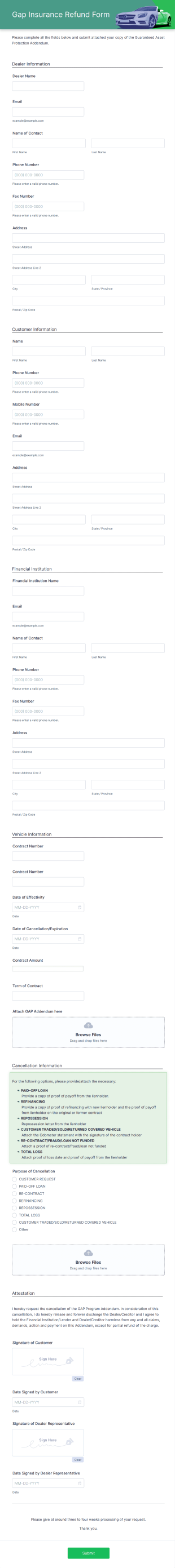 Gap Insurance Refund Form Template