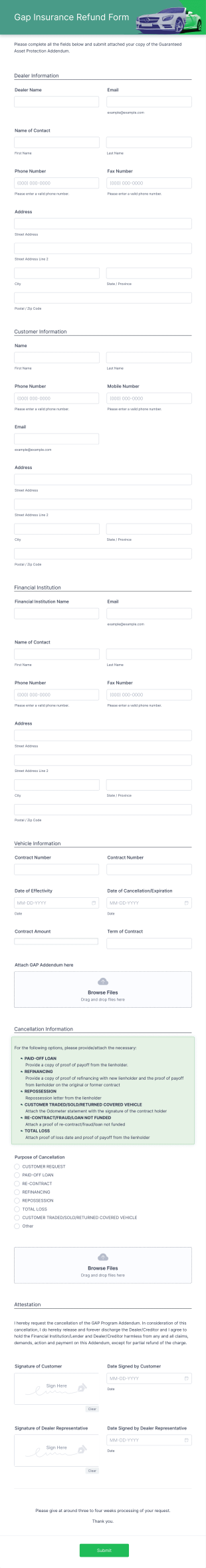 Gap Insurance Refund Form Template