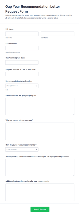 Gap Year Recommendation Letter Request Form Template