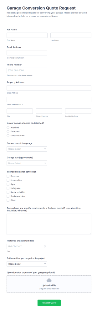 Garage Conversion Quote Request Form Template