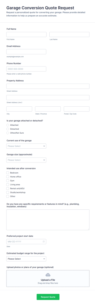 Garage Conversion Quote Request Form Template