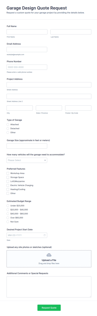 Garage Design Quote Request Form Template