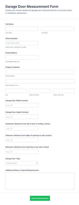 Garage Door Measurement Form Template