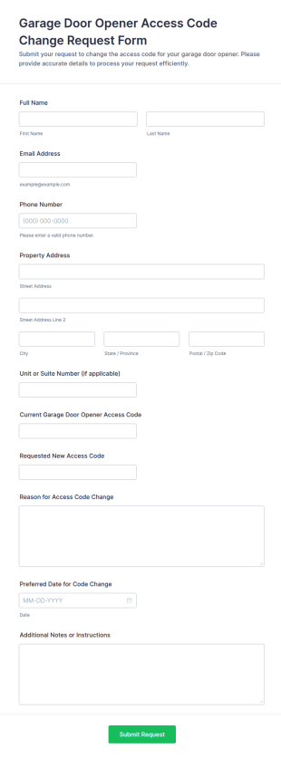 Garage Door Opener Access Code Change Request Form Template