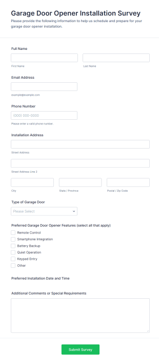 Garage Door Opener Installation Survey Form Template