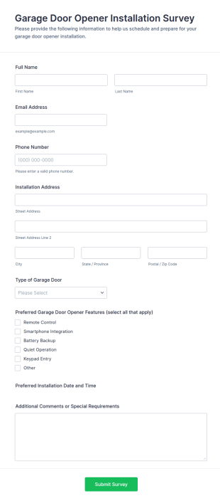 Garage Door Opener Installation Survey Form Template