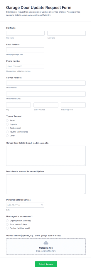 Garage Door Update Request Form Template