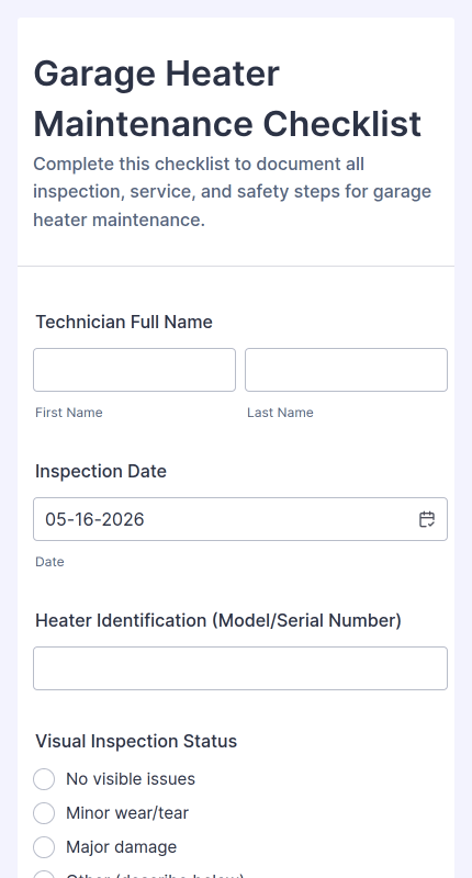 Garage Heater Maintenance Checklist