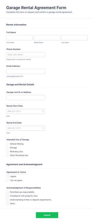 Garage Rental Agreement Form Template