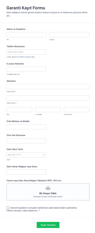 Garanti Kayıt Form Şablonu