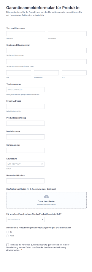 Garantieanmeldeformular Für Produkte