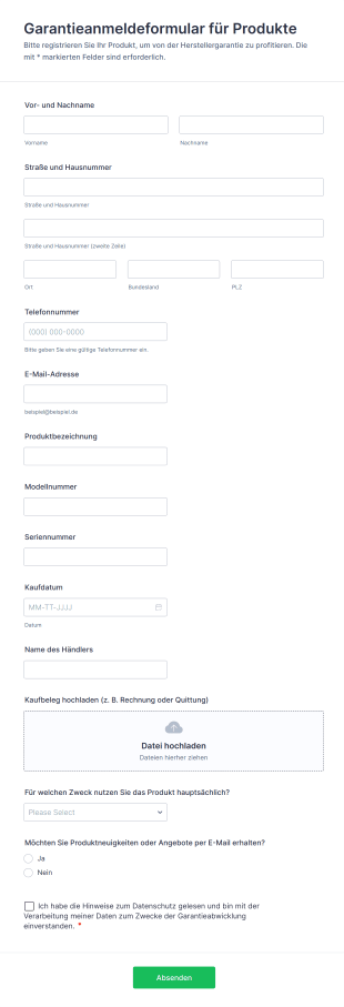 Garantieanmeldeformular Für Produkte