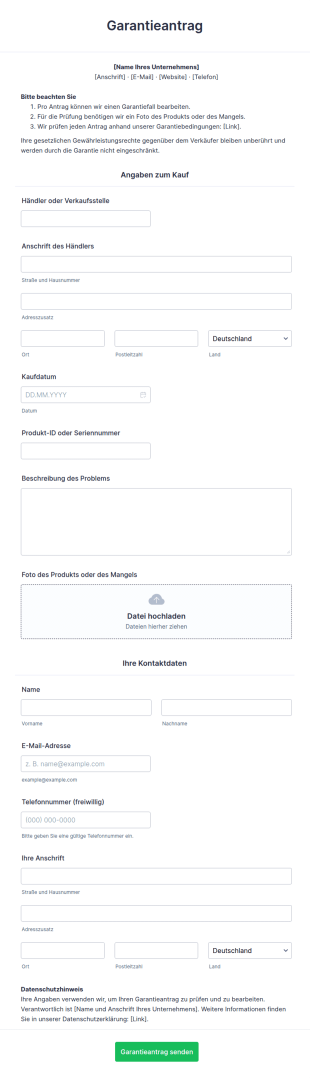 Garantieantrag