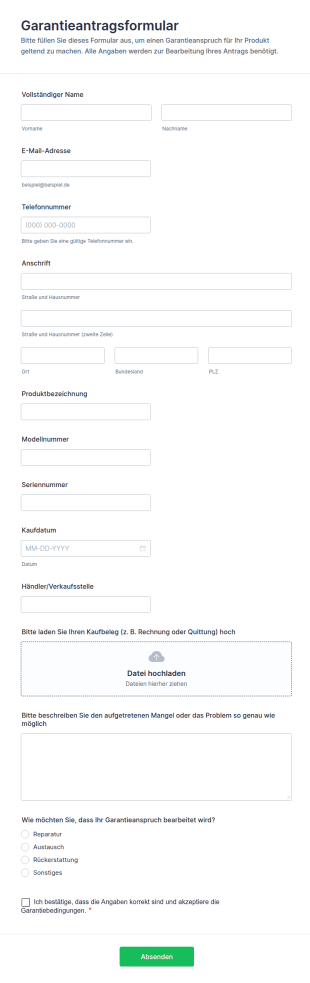 Garantieantragsformular