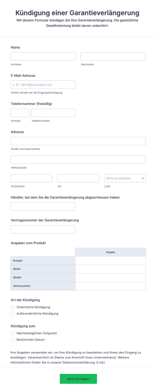Kündigung Einer Garantieverlängerung