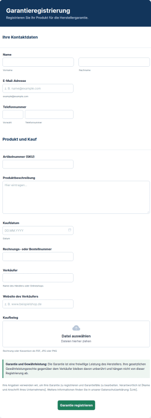 Garantieregistrierung Für Produkte