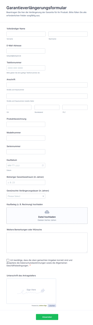Garantieverlängerungsformular