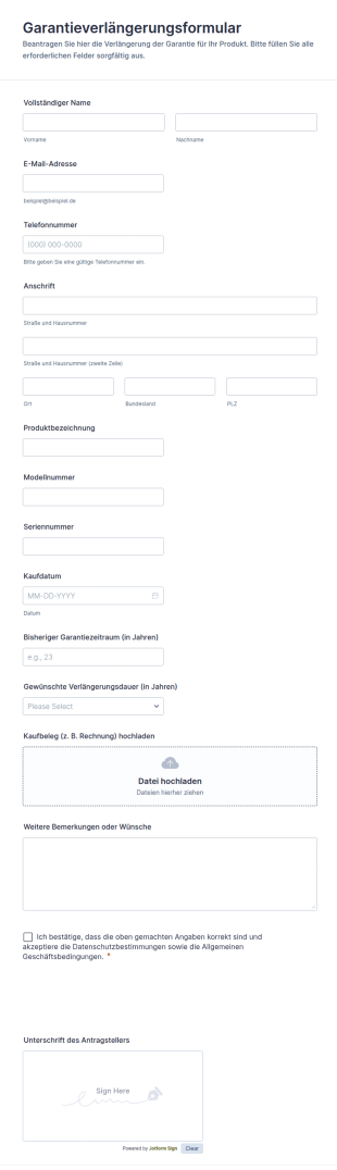 Garantieverlängerungsformular